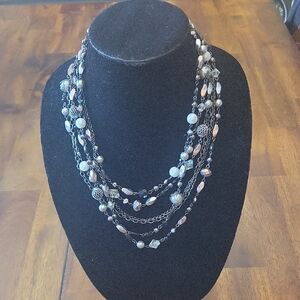Lia Sophia Katie Elegant Black and Silver Multi-Strand Necklace